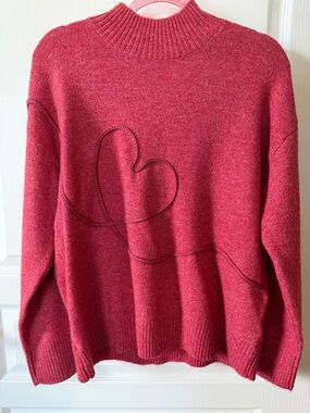 Cozy Heart-Detail Turtleneck Sweater - Pink